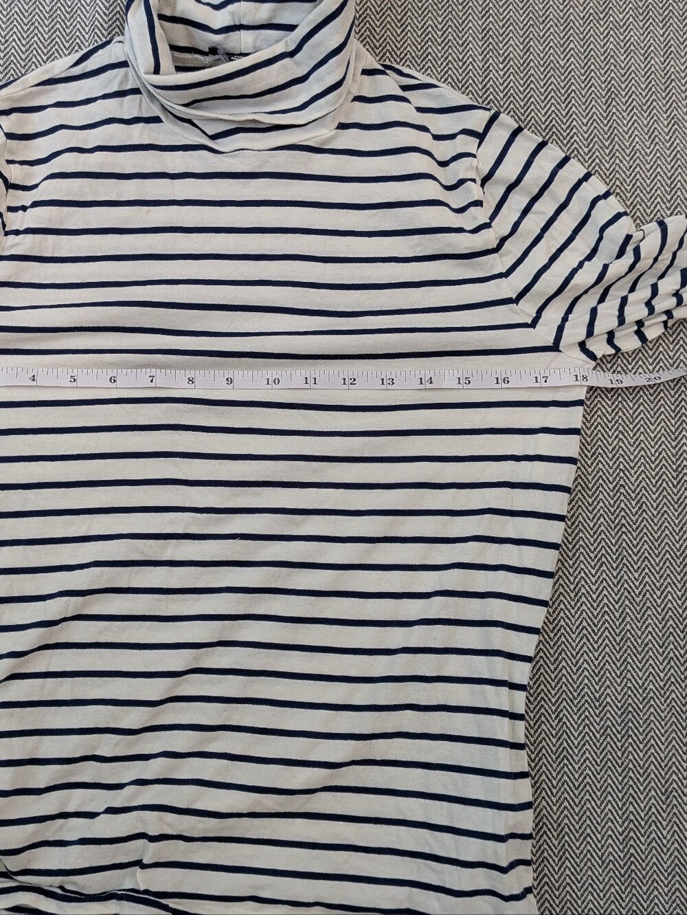 J.Crew Turtleneck Top Women (L) White Navy Stripe Long Sleeve Cotton Nautical - Picture 3 of 7